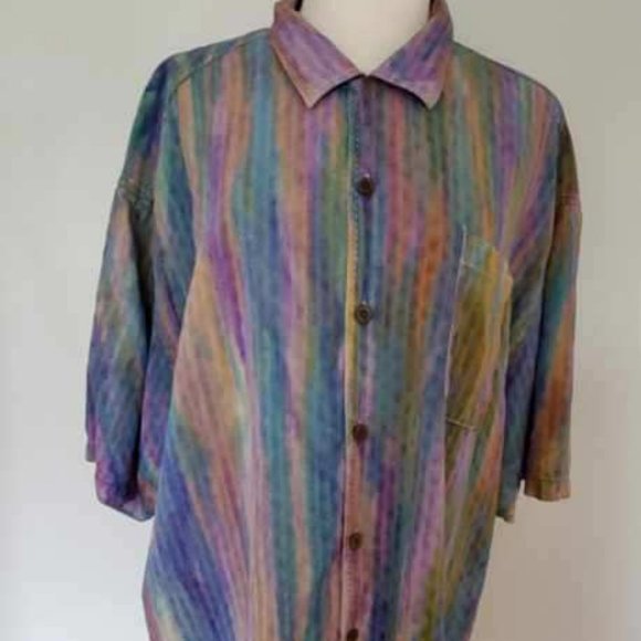 Tommy Bahama Other - Tommy bahama silk shirt pink blue purple green yellow white orange stripe XL